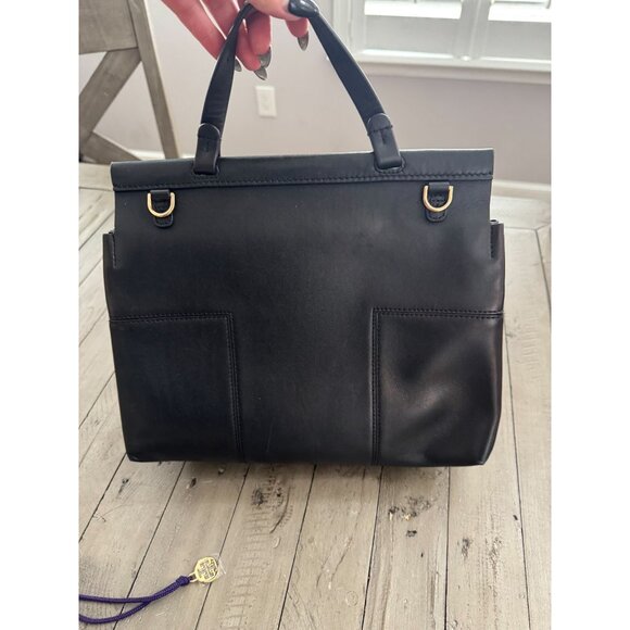 Tory Burch Large Block T Satchel Bag Black Leather - Picture 10 of 14